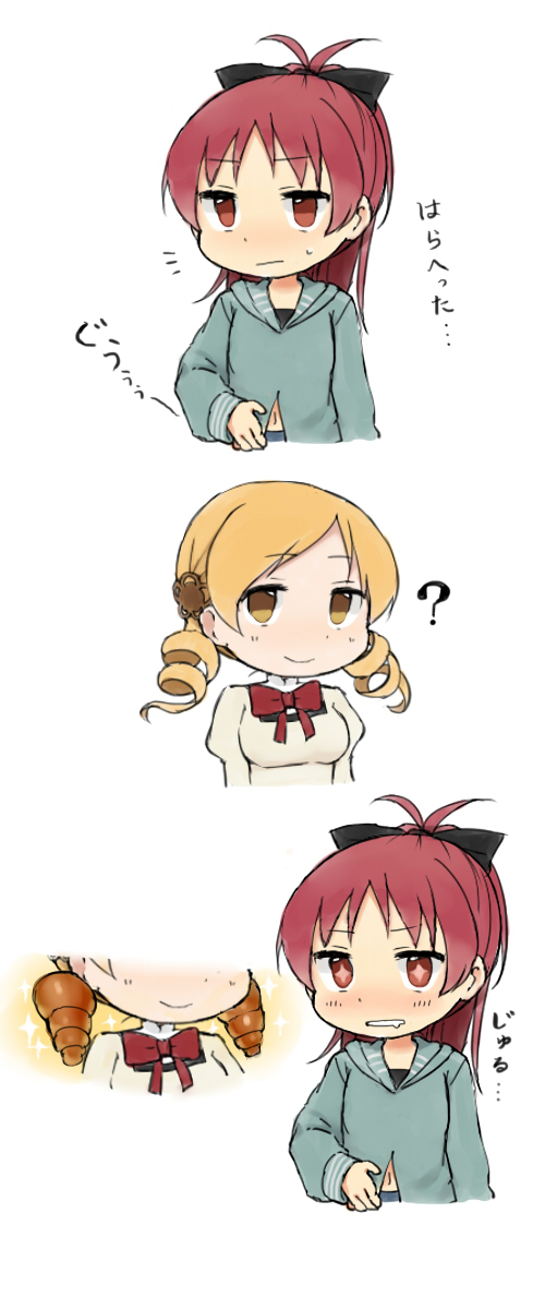 sakura kyoko and tomoe mami (mahou shoujo madoka magica) drawn by tsuduya_(knt31)
