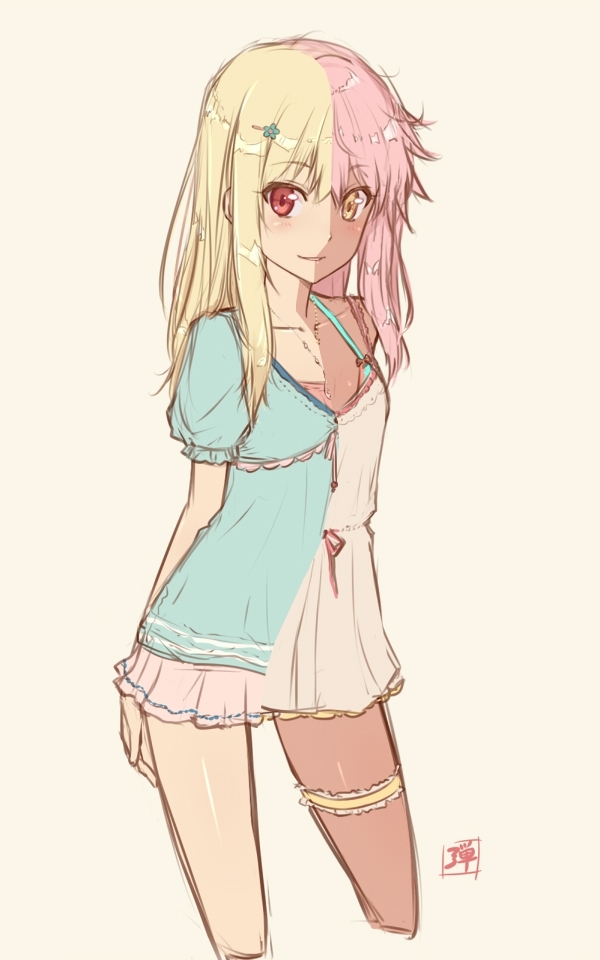 illyasviel von einzbern and chloe von einzbern (fate and 1 more) drawn by dan_(kumadan)