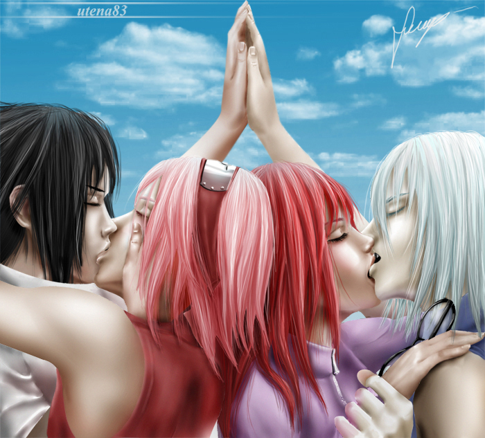 haruno sakura, uchiha sasuke, karin, and hoozuki suigetsu (naruto and 1 more) drawn by utena83