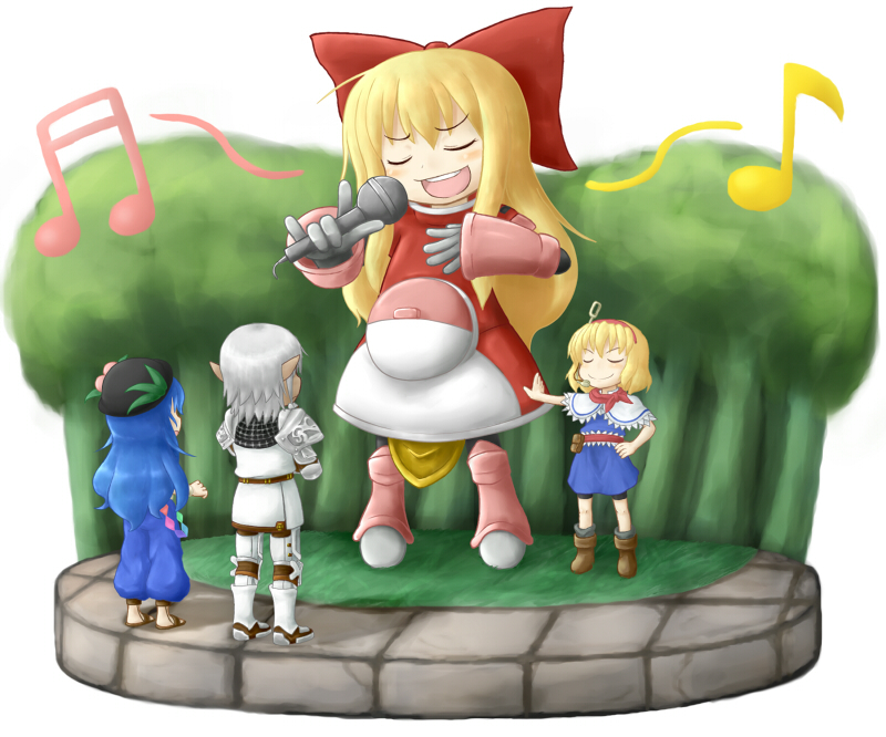 alice margatroid, hinanawi tenshi, and buront (touhou and 3 more) drawn by nice_(artist)
