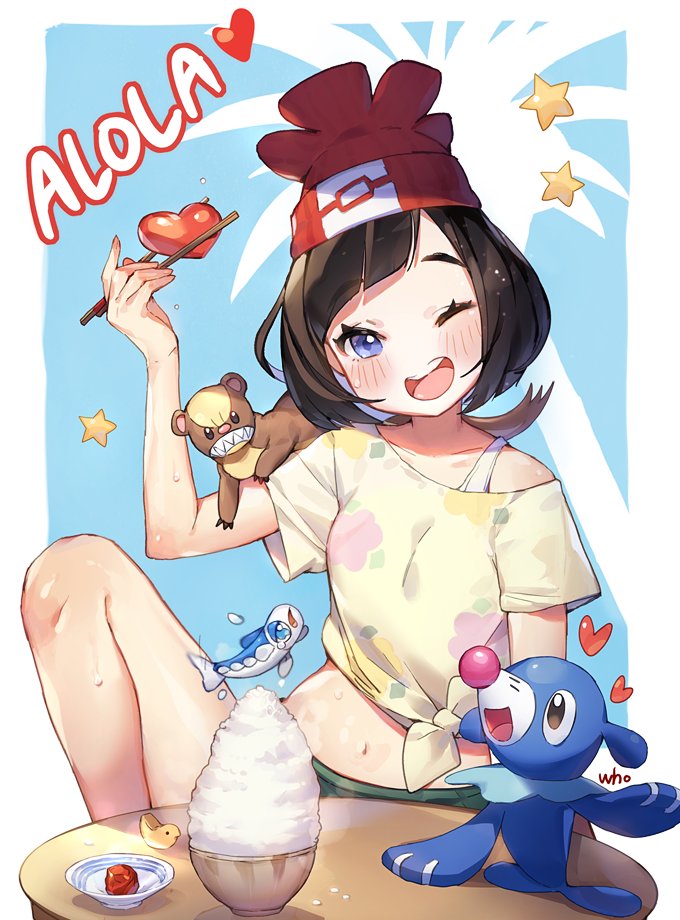 selene, popplio, wishiwashi, and yungoos (pokemon and 1 more) drawn by whoisshe