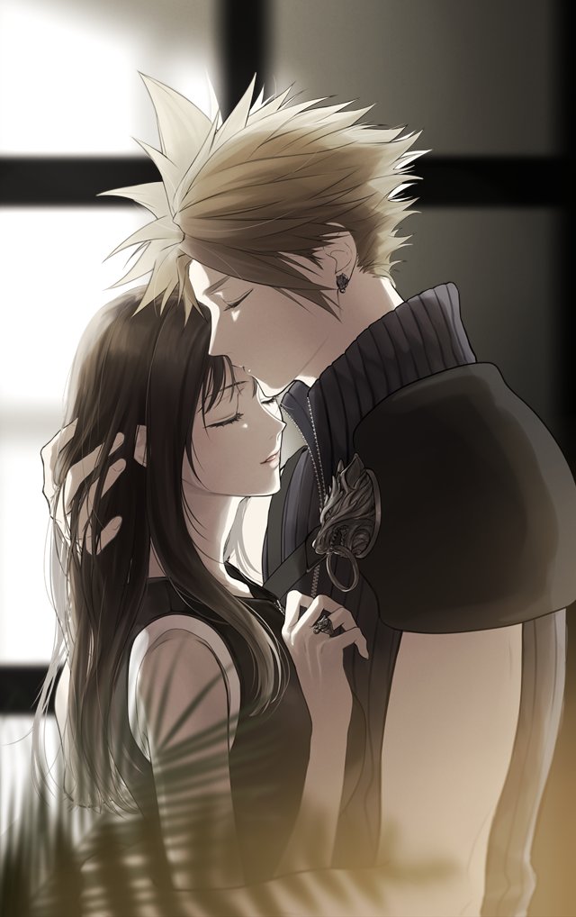 tifa lockhart, cloud strife, and fenrir (final fantasy and 2 more) drawn by minatoyatonami