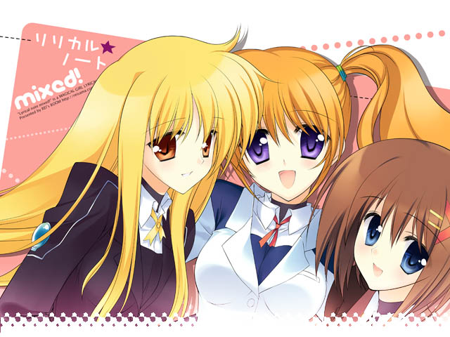 fate testarossa, takamachi nanoha, and yagami hayate (lyrical nanoha and 1 more) drawn by rei_(rei's_room)