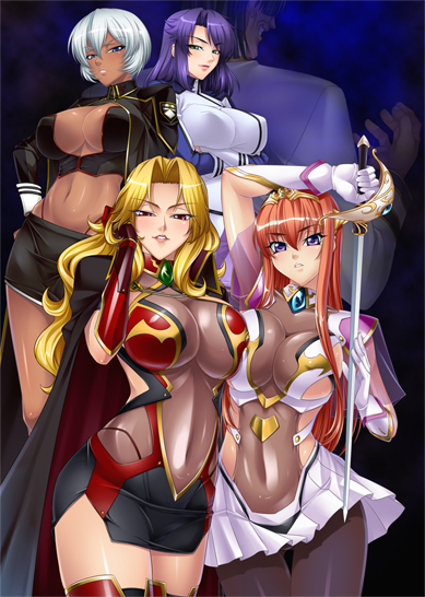 lieri bishop, alicia viewstream, kiria jef, and maya cordelia (kangoku senkan and 1 more) drawn by kagami_hirotaka