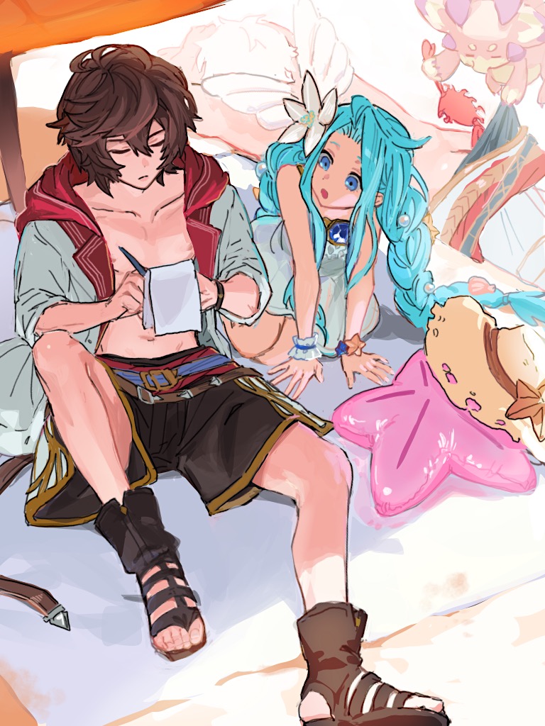 sandalphon, vyrn, lucio, and lyria (granblue fantasy) drawn by wahoosandalphon