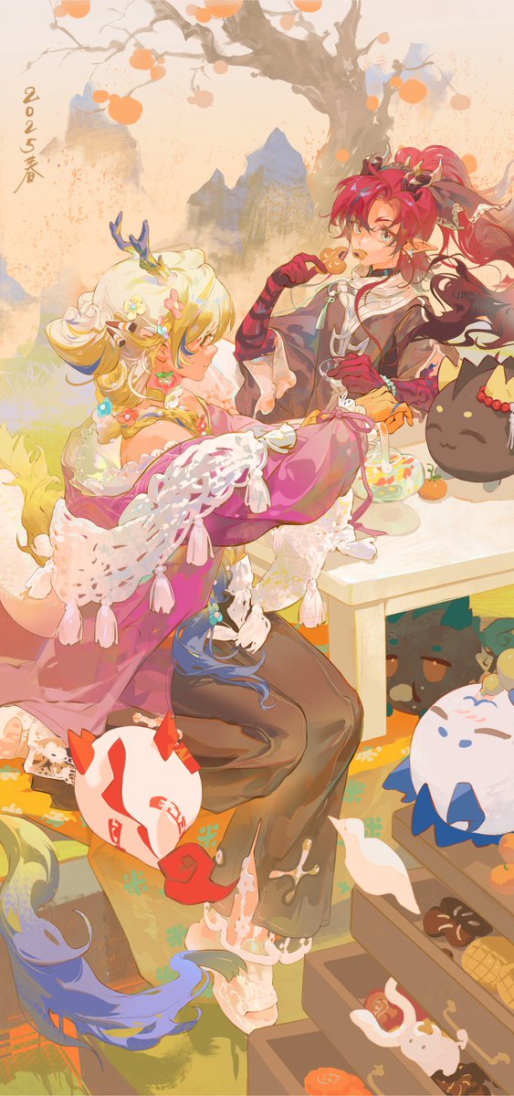 shu, dusk, nian, ling, chongyue, and 1 more (arknights) drawn by ammmzhh1