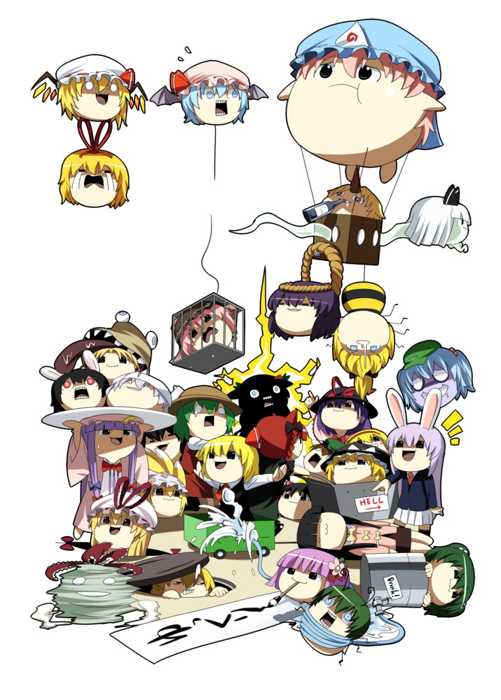 hakurei reimu, kirisame marisa, remilia scarlet, flandre scarlet, konpaku youmu, and 30 more (touhou and 2 more) drawn by pageratta