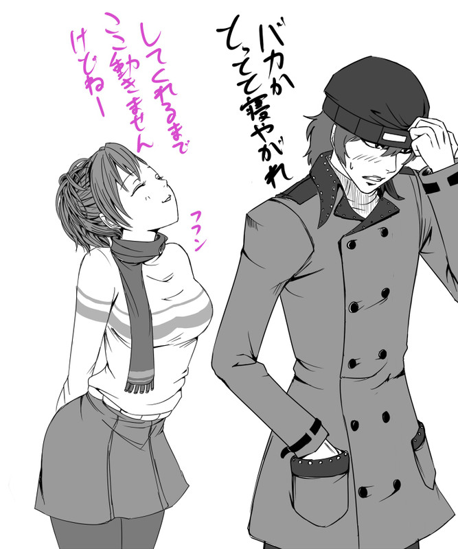 shiomi kotone and aragaki shinjirou (persona and 2 more) drawn by suta_furachina