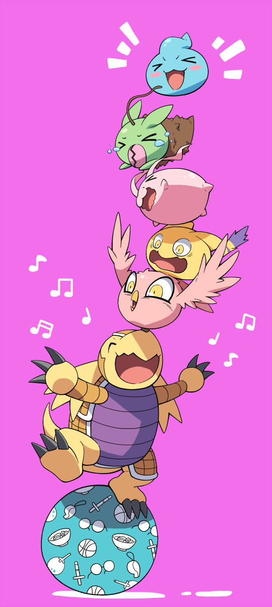tokomon, nyaromon, armadimon, poromon, minomon, and 1 more (digimon and 1 more) drawn by lao_wen