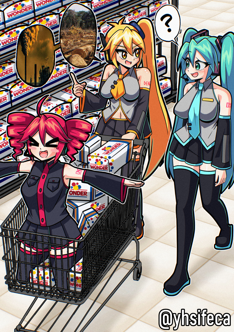 hatsune miku, kasane teto, and akita neru (vocaloid and 2 more) drawn by acefish