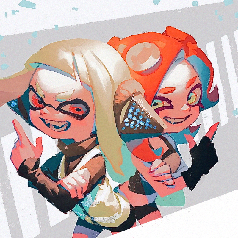 agent 3 and takozonesu (splatoon and 1 more) drawn by bellhenge