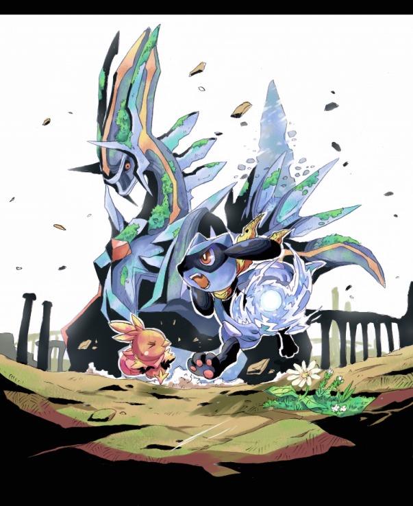 torchic, riolu, dialga, and primal dialga (pokemon and 2 more) drawn by sen_pic