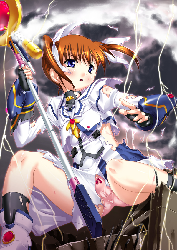 takamachi nanoha and raising heart (lyrical nanoha and 2 more) drawn by studio_rakkyou and takase_yuu