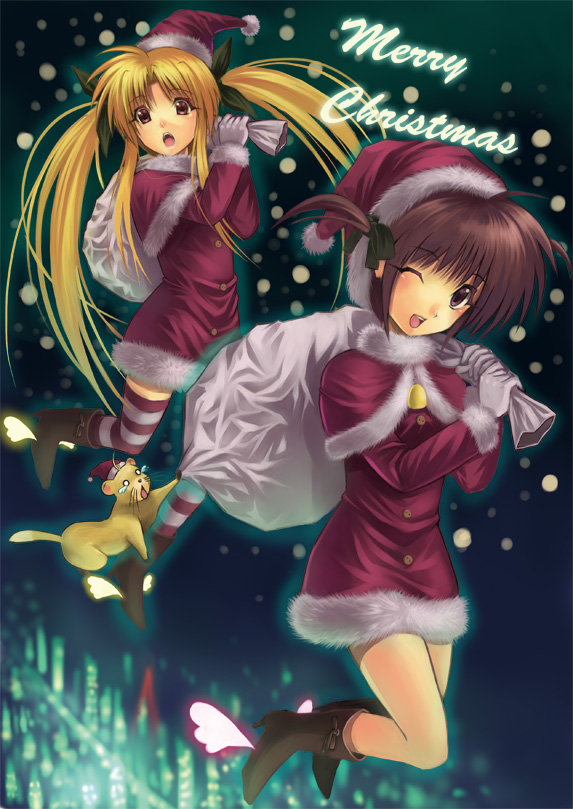 fate testarossa, takamachi nanoha, and yuuno scrya (lyrical nanoha and 1 more) drawn by kitiroku
