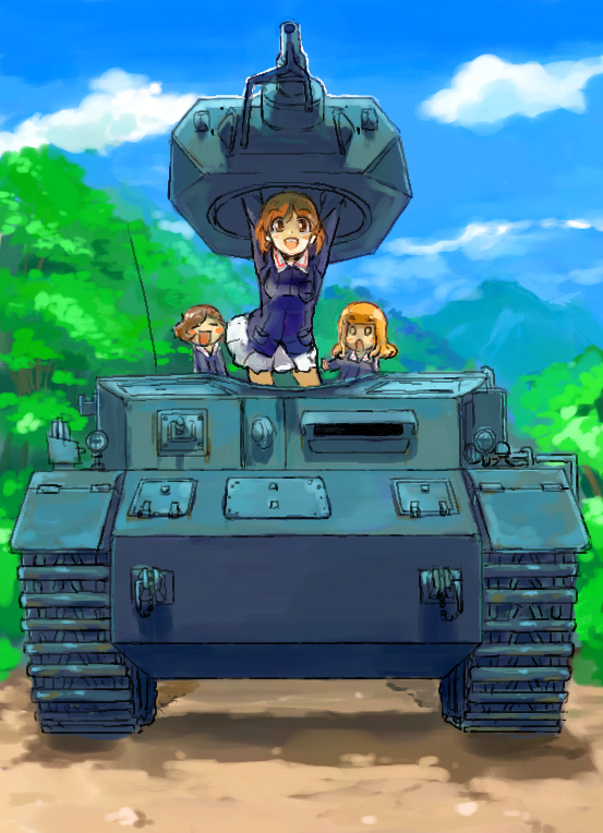 nishizumi miho, akiyama yukari, and takebe saori (girls und panzer and 1 more) drawn by chikuwa_(tks)