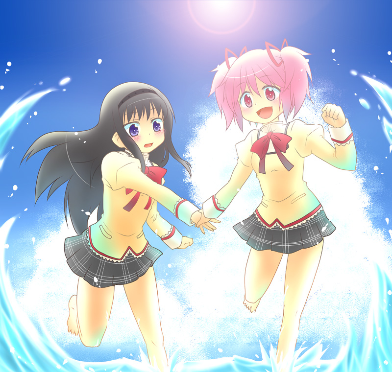 akemi homura and kaname madoka (mahou shoujo madoka magica) drawn by takamatsu_kana