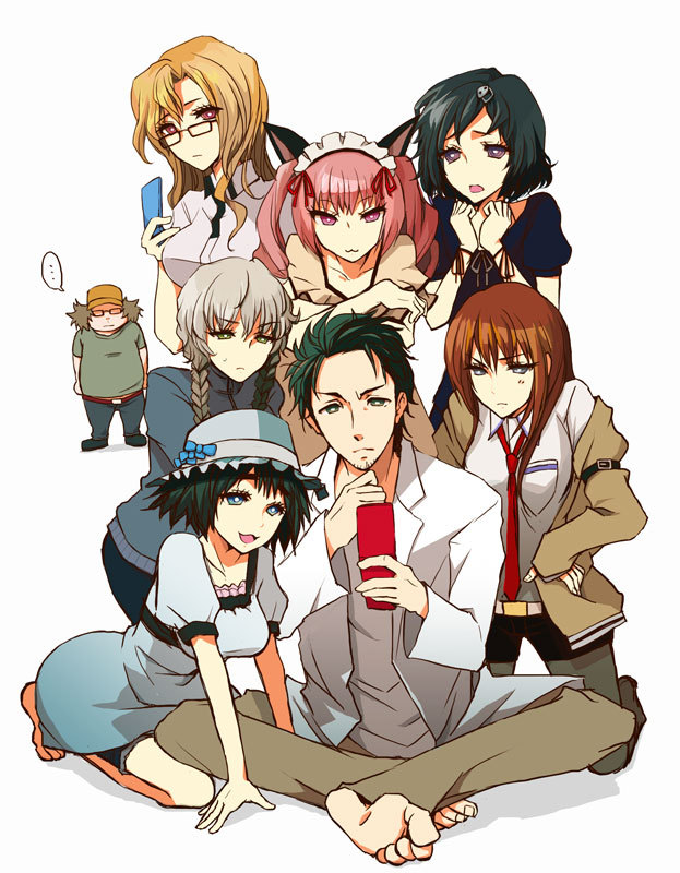 makise kurisu, okabe rintarou, shiina mayuri, amane suzuha, urushibara luka, and 3 more (steins;gate) drawn by monakanoki