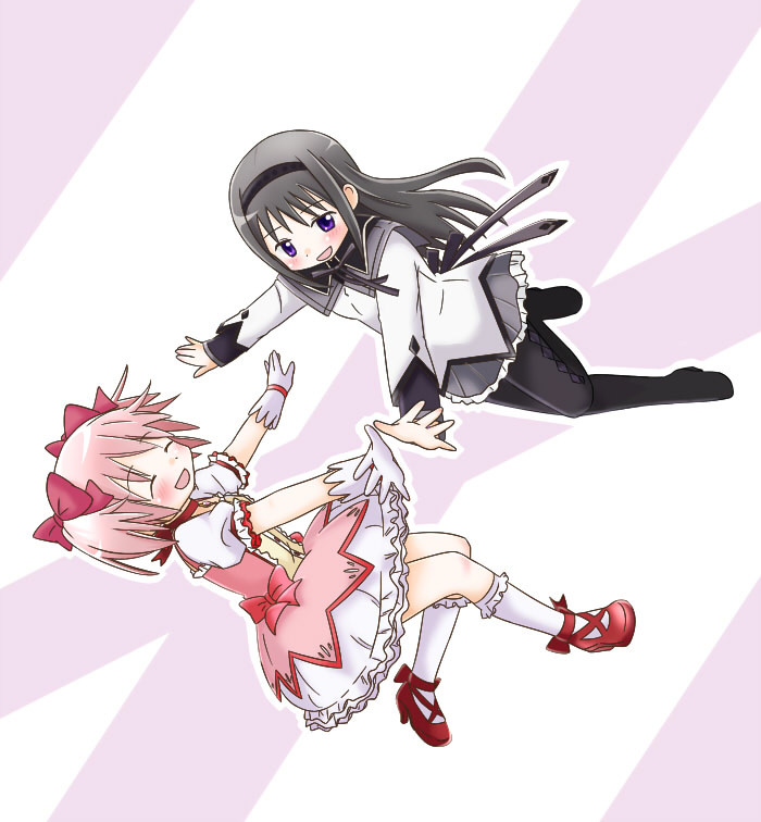 akemi homura and kaname madoka (mahou shoujo madoka magica) drawn by maka_(hyougenbu)