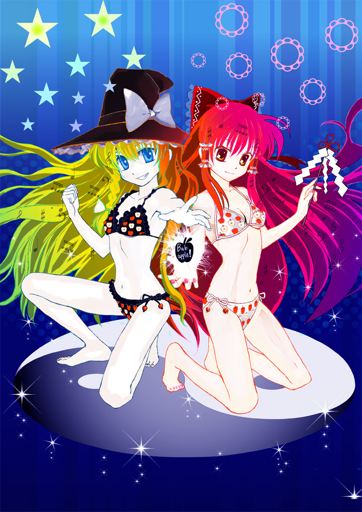 hakurei reimu and kirisame marisa (touhou) drawn by amano_miyabi