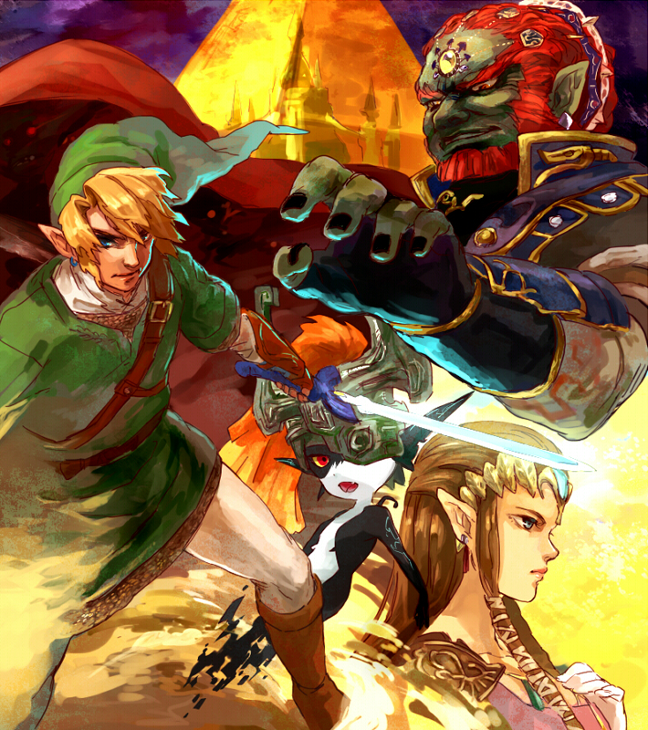 link, princess zelda, midna, and ganondorf (the legend of zelda and 1 more) drawn by mossan351