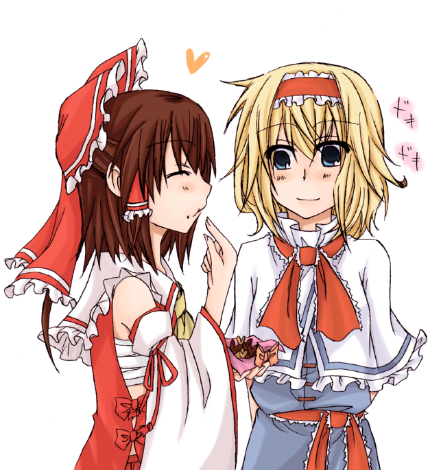hakurei reimu and alice margatroid (touhou) drawn by yuuta_(monochrome)