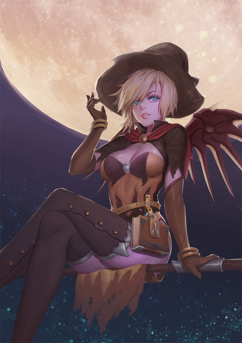 mercy and witch mercy (overwatch and 1 more) drawn by xian_yu_mo_ren
