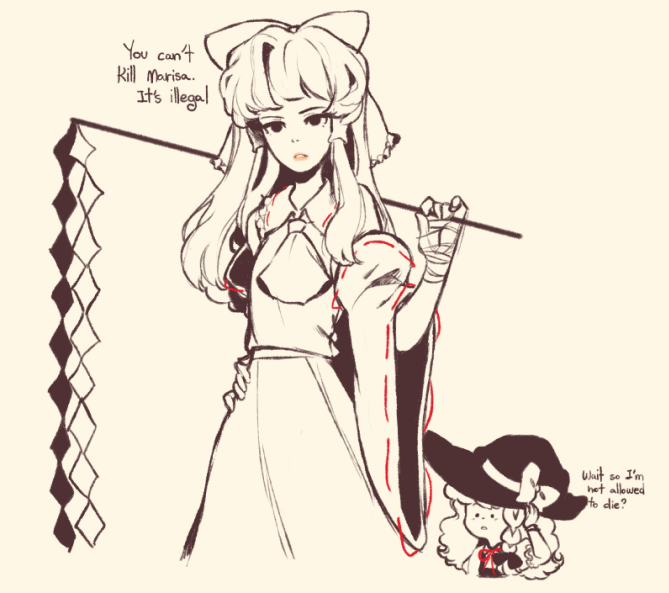 hakurei reimu and kirisame marisa (touhou) drawn by pixie_(milkywaypixies)