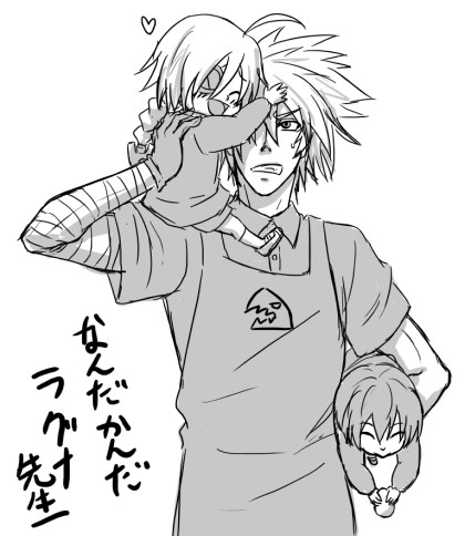 ragna the bloodedge, nu-13, hazama, and dead spike (blazblue) drawn by menihanio