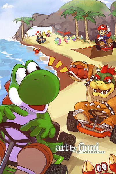 princess peach, mario, bowser, yoshi, toad, and 2 more (mario and 2 more) drawn by finni_chang