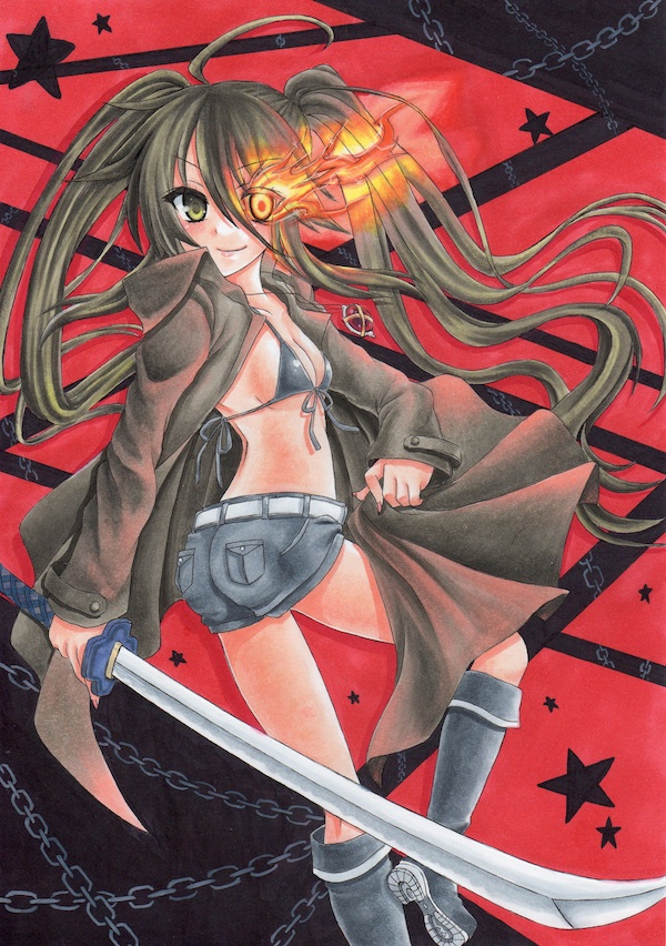 black rock shooter, shana, and alastor (black rock shooter and 1 more) drawn by takecha