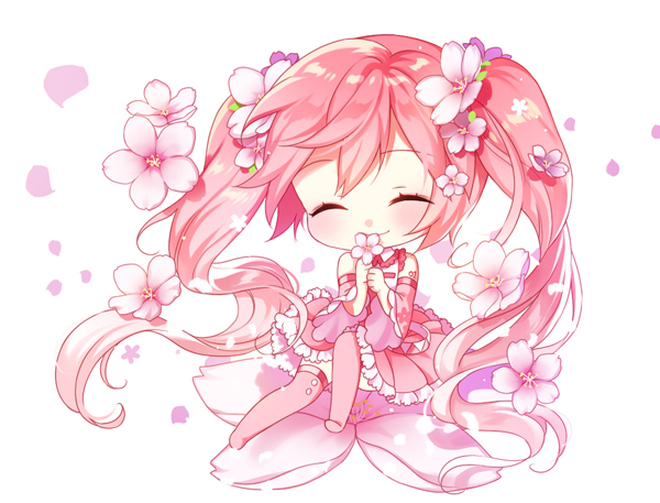 hatsune miku and sakura miku (vocaloid) drawn by myoya