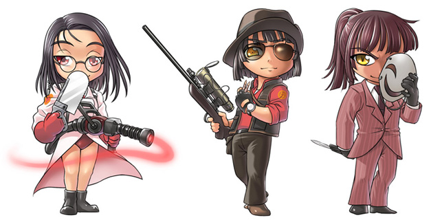 medic, spy, sniper, red medic, red sniper, and 1 more (team fortress 2) drawn by man_(trance)