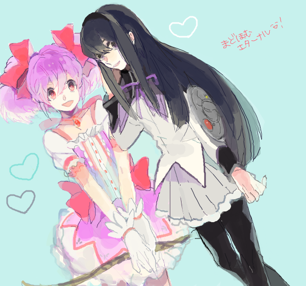 akemi homura and kaname madoka (mahou shoujo madoka magica) drawn by shiramine_(srmn09)