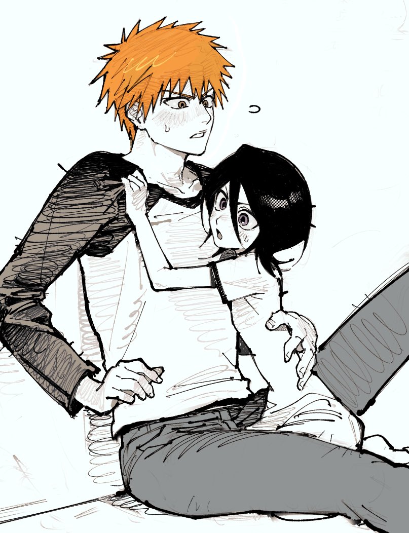 kuchiki rukia and kurosaki ichigo (bleach) drawn by yongsa_(y0ngs4)