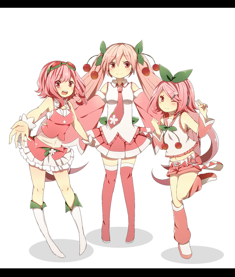 hatsune miku, kagamine rin, gumi, sakura miku, sakura rin, and 1 more (vocaloid) drawn by harusawa