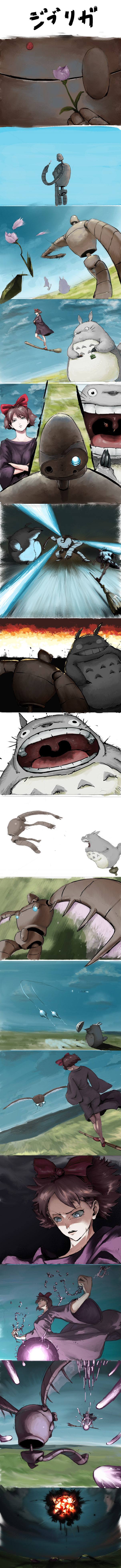 kiki, totoro, and laputa robot (studio ghibli and 3 more) drawn by iridori