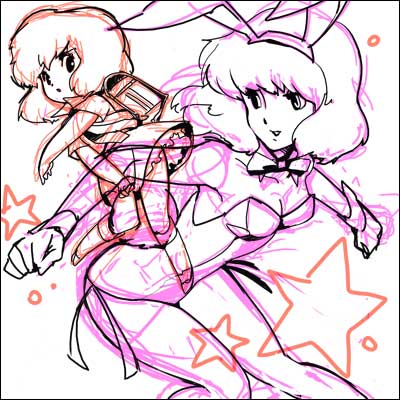 daicon bunny girl and daicon girl (daicon iv and 2 more) drawn by mekameka_shii