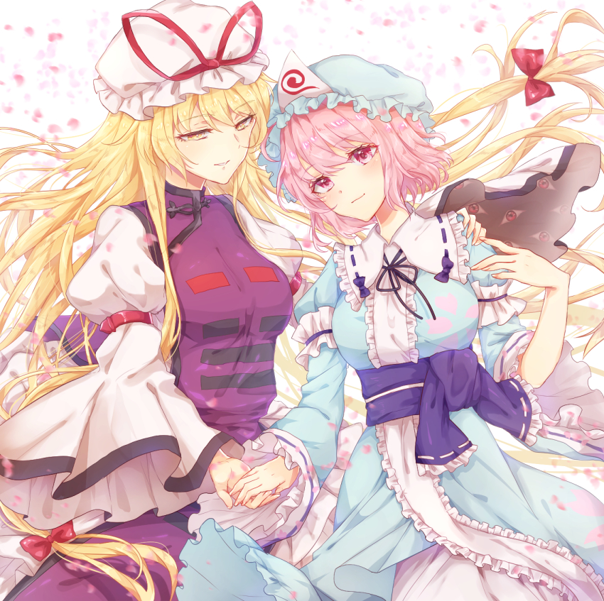 yakumo yukari and saigyouji yuyuko (touhou) drawn by konnyaku_(yuukachan_51)
