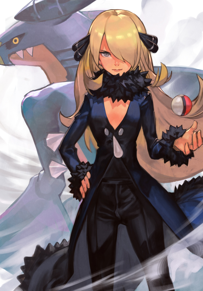 cynthia and garchomp (pokemon and 1 more) drawn by hungry_clicker