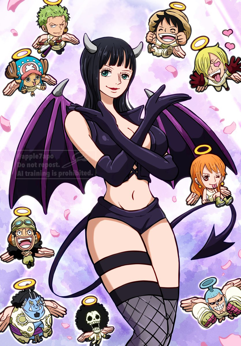 nami, monkey d. luffy, nico robin, roronoa zoro, sanji, and 5 more (one piece) drawn by apple7apo