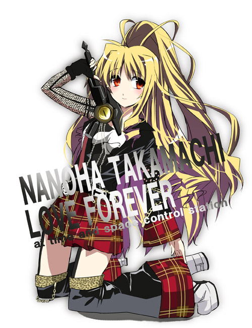 fate testarossa, bardiche, and mizuki nana (lyrical nanoha and 1 more) drawn by okiura