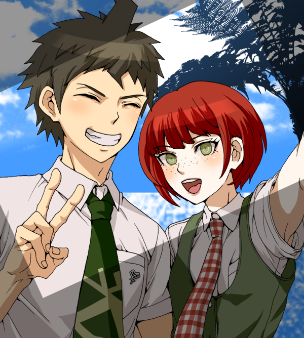 hinata hajime and koizumi mahiru (danganronpa and 1 more) drawn by dosugon