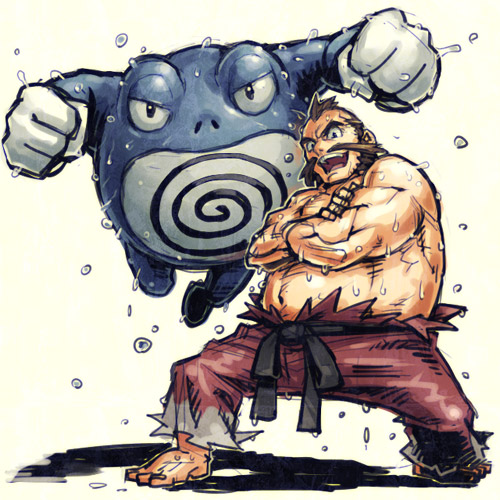 poliwrath and chuck (pokemon and 1 more) drawn by meimaru_inuchiyo