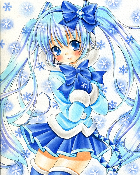 hatsune miku and yuki miku (vocaloid) drawn by hinako_(turip-turop)
