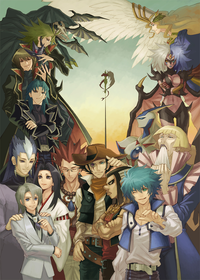 yubel, johan andersen, marufuji ryo, tenjouin fubuki, edo phoenix, and 11 more (yu-gi-oh! and 1 more) drawn by tea_(retroz)