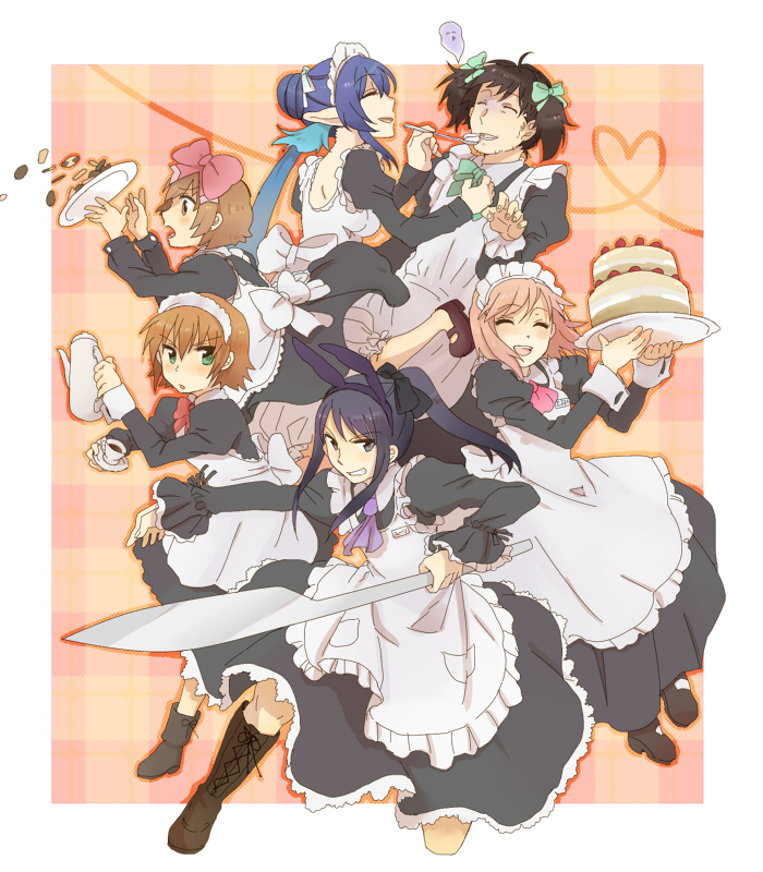 yuri lowell, estellise sidos heurassein, rita mordio, judith, raven, and 1 more (tales of and 1 more) drawn by karuha