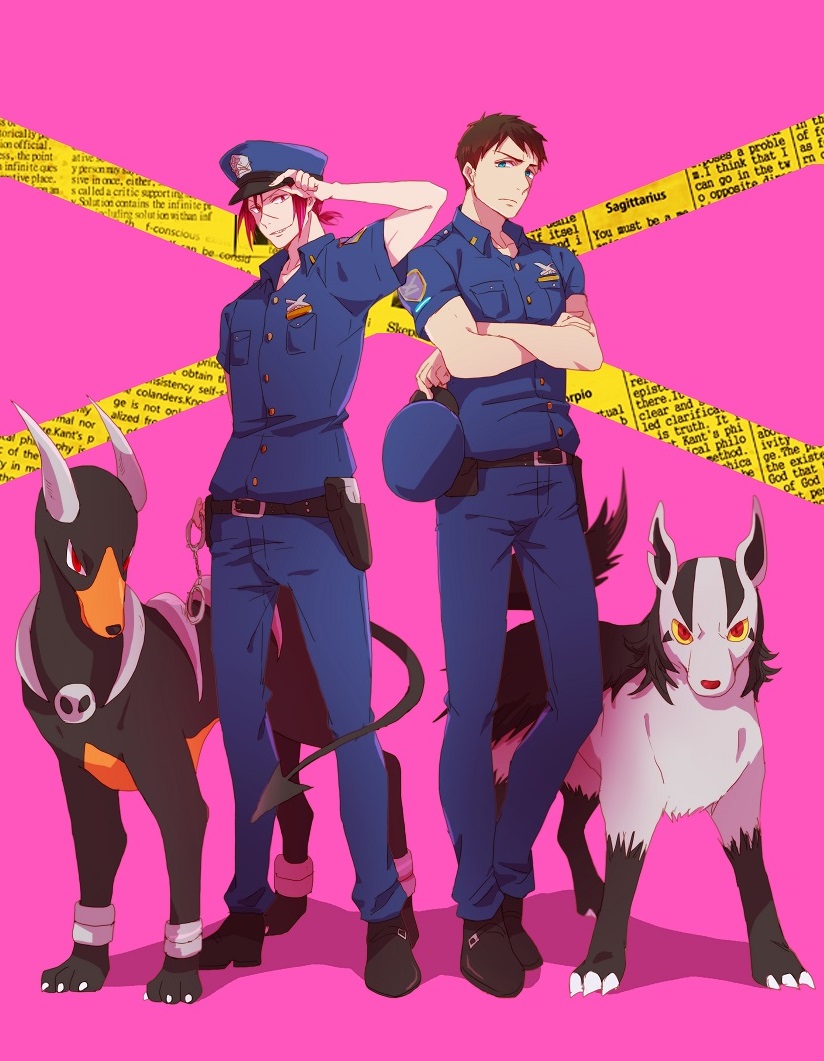 houndoom, matsuoka rin, mightyena, and yamazaki sousuke (pokemon and 1 more) drawn by ronisuke