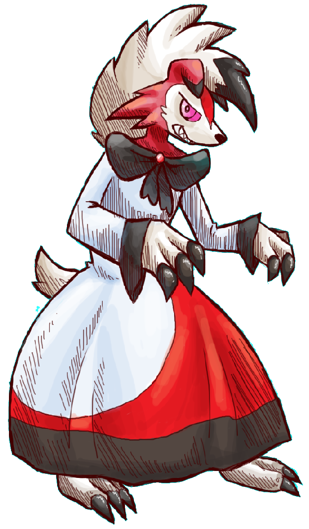 imaizumi kagerou and lycanroc (touhou and 1 more) drawn by penga
