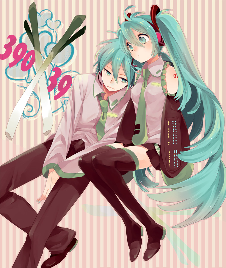 hatsune miku and hatsune mikuo (vocaloid) drawn by amezawa_koma