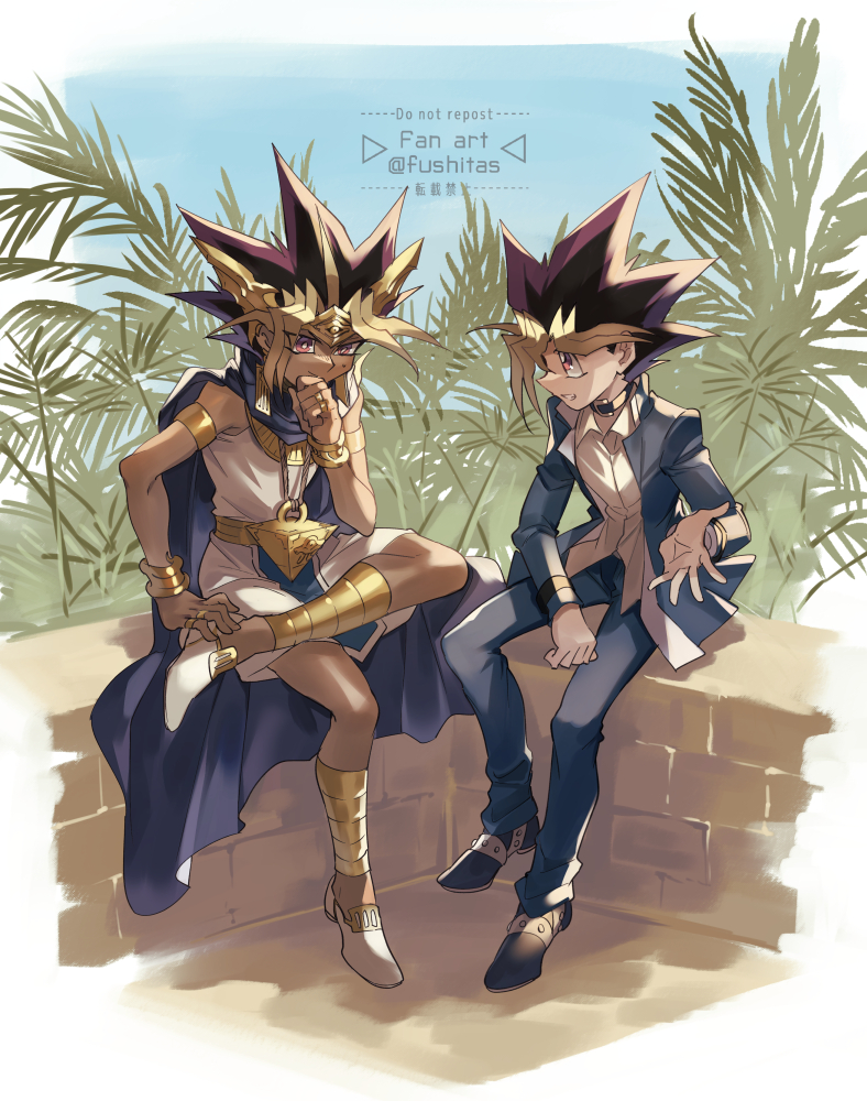 muto yugi and atem (yu-gi-oh! and 1 more) drawn by fushitasu
